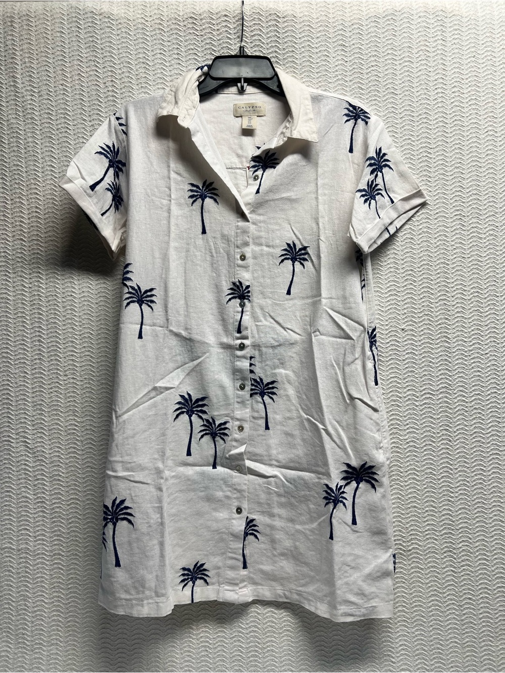 calypso st. barth / white linen button up midi dress with pockets size small